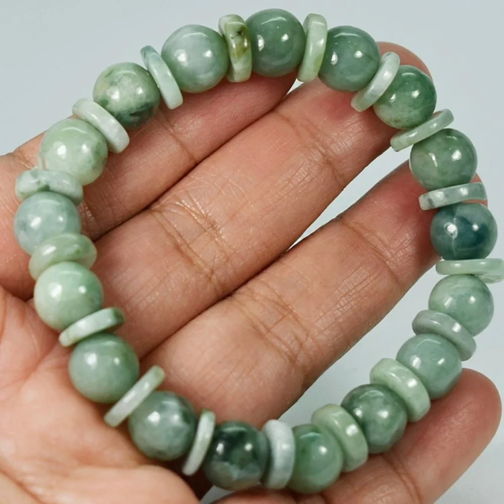 Green Jade Beaded Bracelet Length 7 Inch. 174.15 Ct. Natural Gemstone - Picture 2 of 3